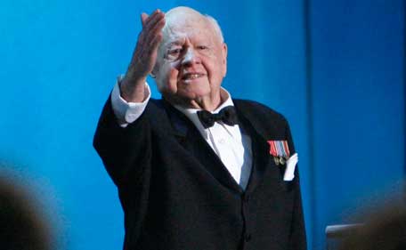 Actor Mickey Rooney waves to the audience as he presents the award for Outstanding Female Actor in a TV Movie or Miniseries at the 14th annual Screen Actors Guild Awards in Los Angeles in this January 27, 2008. (REUTERS)