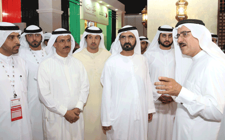 His Highness Sheikh Mohammed bin Rashid Al Maktoum visits the 'Government of Dubai's Achievements' exhibition (Wam)