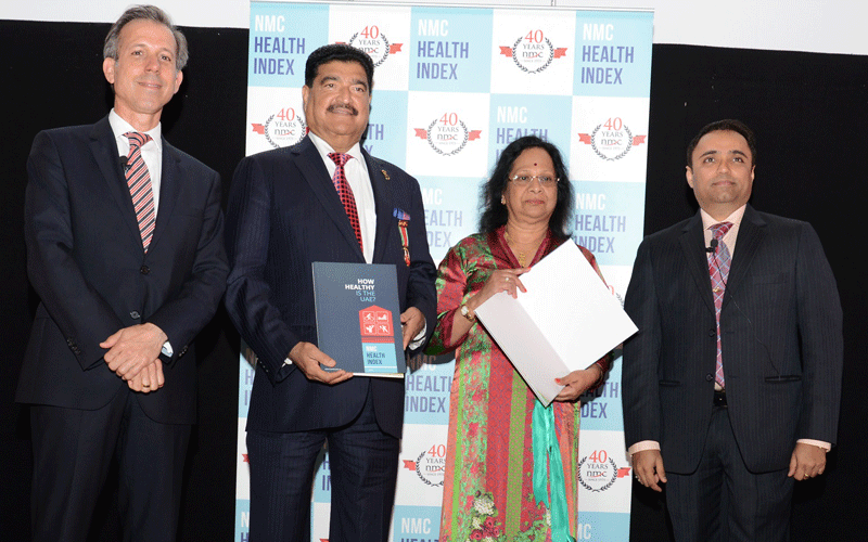 From left to right:  Phil Riggins, Dr B R Shetty, Dr C R Shetty and Dr Ravi Arora at the unveiling of The Health Index Book.