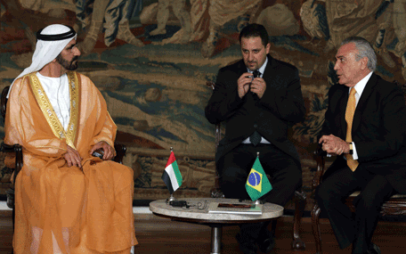 Sheikh Mohammed bin Rashid Al Maktoum holding talks with the Vice-President of Brazil. (Wam)