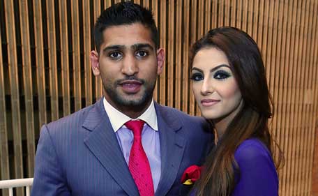 (L-R) Boxer Amir Khan and wife Faryal Makhdoom attend their Welcome To New York Party at Haven Rooftop at Sanctuary Hotel on July 8, 2013 in New York City. (GETTY)