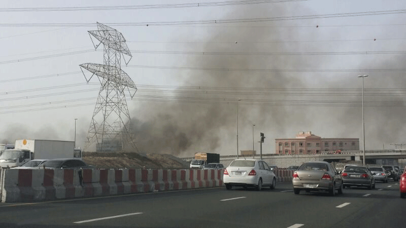 At 5pm, smoke was still billowing from the fire, according to commuters between Dubai and Sharjah.