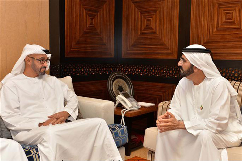 His Highness Sheikh Mohammed bin Rashid Al Maktoum met with General Sheikh Mohamed bin Zayed Al Nahyan (WAM)