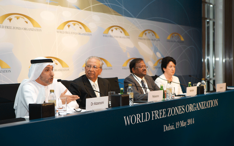 Dr. Mohammed Al Zarooni, chairperson, Luis Pellerano, vice chairperson, P.C. Nambiar, secretary and Rose Hynes, treasurer, at the press conference in Dubai on Monday to launch the World Free Zones Organisation (World FZO).