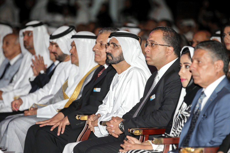 His Highness Sheikh Mohammed bin Rashid Al Maktoum, Vice President and Prime Minister of the UAE and Ruler of Dubai, and other dignitaries at the Arab Media Forum in Dubai on Tuesday.
