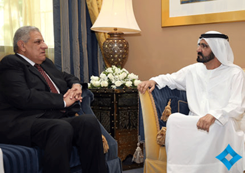 Sheikh Mohammed bin Rashid receiving Egypt's Prime Minister in Dubai on Tuesday. (Picture courtesy GDMO)