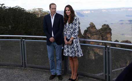 Prince William and his wife Catherine, the Duchess of Cambridge, are pictured during their visit to the "Three Sisters" rock. (REUTERS)