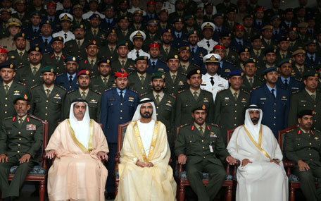 His Highness Sheikh Mohammed bin Rashid Al Maktoum attends the graduation ceremony of the 23rd batch of Command and Staff Officers at the Joint Command and Staff College in Abu Dhabi (Wam)
