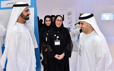 Sheikh Mohammed bin Rashid attending a session of "Government Innovative Laboratory", organised by the Ministry of Social Affairs, in Dubai on Tuesday. (Wam)