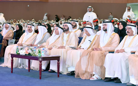 Sheikh Mohammed bin Rashid Al Maktoum at the graduation ceremony of students of the Higher Colleges of Technology in Dubai on Wednesday.(Wam)