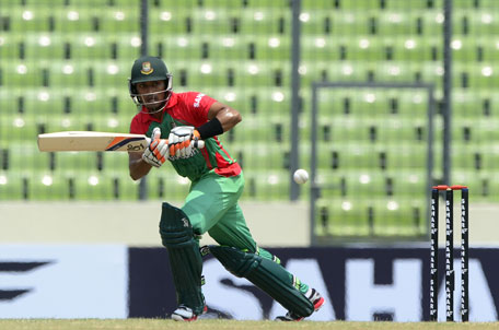 Bangladeshi cricketer Anamul Haque plays a shot during the One Day International between India and Bangladesh at the Sher-e-Bangla National Cricket Stadium in Dhaka on June 15, 2014. (AFP)