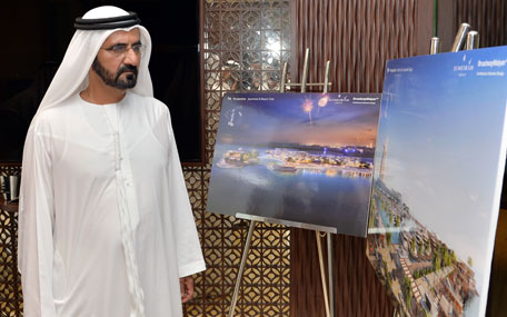 Sheikh Mohammed bin Rashid Al Maktoum reviewing the fifth phase of the Jumeirah Beach Hotel expansion plan which is set for completion in 2018. (Wam)