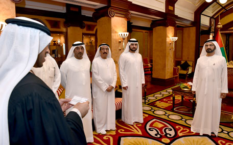 Six new judges of Dubai Courts were sworn in before Sheikh Mohammed bin Rashid at Zabeel Palace on Tuesday.(Wam)