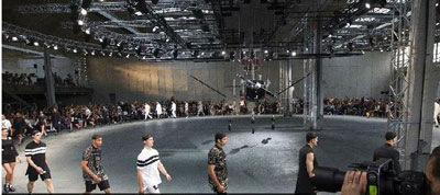 Givenchy's show had a plane which exploded. (AP)