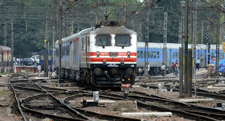 The passenger train sets off during the trial run of a 'semi-bullet train' between New Delhi and Agra from New Delhi railway station in New Delhi on July 3, 2014. (AFP)