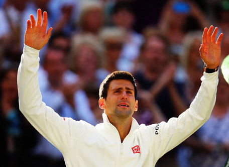 Novak Djokovic of Serbia in tears as he celebrates winning the Gentlemen's Singles Final match against Roger Federer of Switzerland on day thirteen of the Wimbledon Lawn Tennis Championships at the All England Lawn Tennis and Croquet Club on July 6, 2014 in London, England. (GETTY)