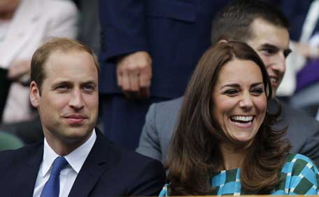 Britain's Prince William, the Duke of Cambridge, and his wife Catherine, the Duchess of Cambridge, attend the men's singles final match between Serbia's Novak Djokovic and Switzerland's Roger Federer on day thirteen of the 2014 Wimbledon Championships at The All England Tennis Club in Wimbledon, southwest London, on July 6, 2014. (AFP)