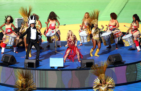 Singer Shakira and musician Carlinhos Brown perform during the closing ceremony prior to the 2014 FIFA World Cup Brazil Final match between Germany and Argentina at Maracana on July 13, 2014 in Rio de Janeiro, Brazil. (GETTY)