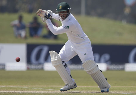 South Africa's Quinton de Kock plays a shot during the second day of their first Test against Sri Lanka in Galle July 17, 2014. (REUTERS)
