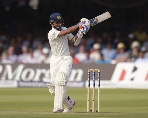 India's Ajinkya Rahane hits out during the second cricket test match against England at Lord's cricket ground in London July 17, 2014. (REUTERS)