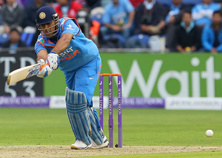 India's MS Dhoni bats during the second one-day international cricket match between England and India at the Glamorgan County Cricket Ground in Cardiff, Wales on August 27, 2014. AFP