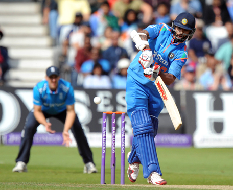 India's Ajinka Rahane is bowled out during the third one-day international cricket match between England and India at Trent Bridge in Nottingham, central England on August 30, 2014. (AFP)