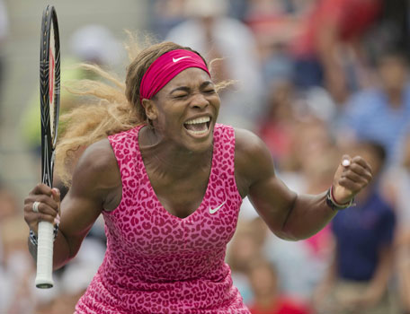Serena Williams (USA) celebrates recording match point in her match against Varvara Lepchenko (USA) on day six of the 2014 U.S. Open tennis tournament at USTA Billie Jean King National Tennis Center. (AFP/ Susan Mullane-USA TODAY Sports)