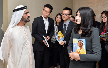 His Highness Sheikh Mohammed bin Rashid Al Maktoum meets the first batch of Chinese students on their first day of Dubai Business Internship Programme (Wam)