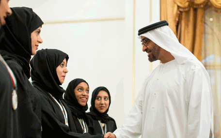 General Sheikh Mohamed bin Zayed Al Nahyan receives members of the UAE Chess Federation. (Wam)
