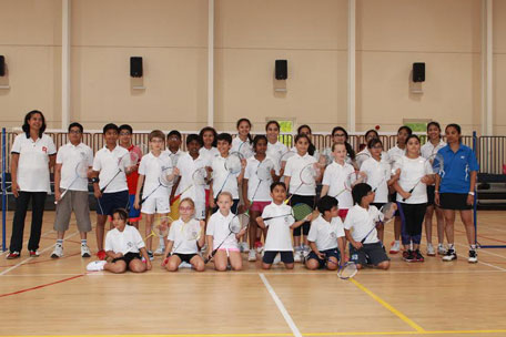 Students of Badminton-Dubai with their coaches Sriyani Deepika and Rupa Mukherjee-Kapitzki. (SUPPLIED)