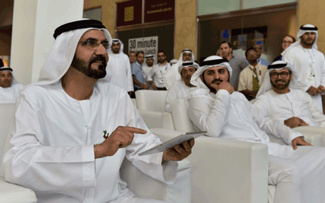 Sheikh Mohammed bin Rashid Al Maktoum tours the venue of Gitex Technology Week 2014 at Dubai World Trade Centre, DWTC (Wam)