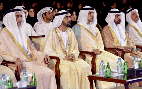 His Highness Sheikh Mohammed bin Rashid Al Maktoum, Vice-President and Prime Minister of the UAE and Ruler of Dubai, at the ceremony to honour about 1,460 employees workin in the Federal Government, in Abu Dhabi on Wednesday. (Wam)
