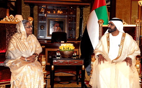His Highness Sheikh Mohammed bin Rashid Al Maktoum, Vice-President and Prime Minister of the UAE and Ruler of Dubai, with Bangladesh Prime Minister Sheikh Hasina in Dubai on Monday. (Wam)