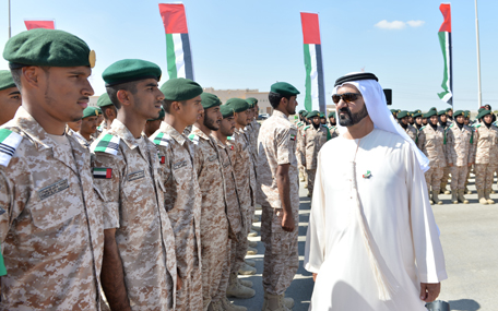 Sheikh Mohammed bin Rashid at Zayed Military City in Abu Dhabi on Monday. (Wam)