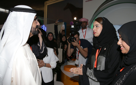 Sheikh Mohammed bin Rashid Al Maktoum at the Fourth Arab Women Leadership Forum in Dubai on Tuesday. (Wam)