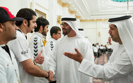 General Mohamed bin Zayed Al Nahyan receives members the UAE Paralympic Team and Committee in Abu Dhabi on Tuesday. (Wam)