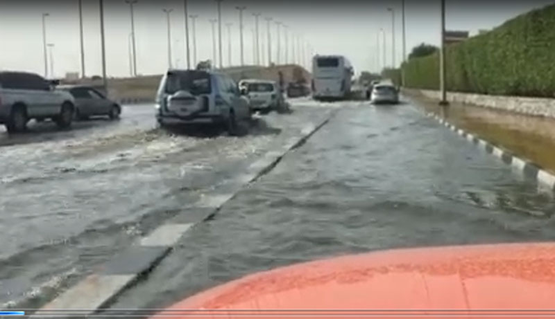 Water-logged road in Ras Al Khaimah [Picture Courtesy: Samantha Williams]