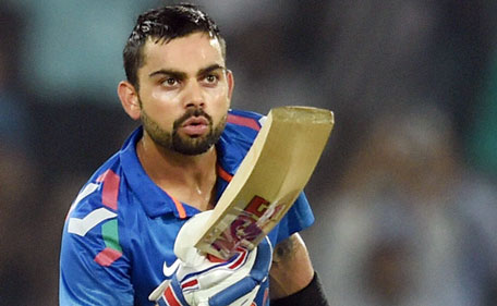 Indian cricketer Virat Kohli celebrates after scoring 50 against Sri Lanka in Hyderabad on Nov 9, 2014. (SCREEN GRAB)