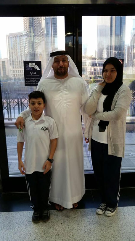 Rashid, abu Rashid  and Shahd excited to travel on Dubai tram which was officially inaugurated last evening. (Majorie van Leijen)