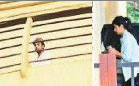 Bollywood actors Ranbir Kapoor and Katrina Kaif on the terrace of their new flat. (Twitter)