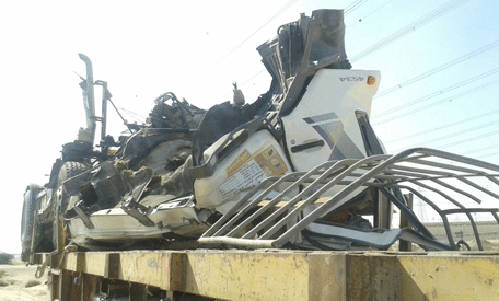 The truck was so severely damaged that it is almost in two pieces. (VM Sathish)