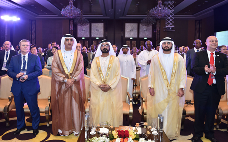 Sheikh Mohammed bin Rashid Al Maktoum attends the opening session of the 9th International Conference of the International Association of Prosecutors in Dubai on Monday. (Wam)