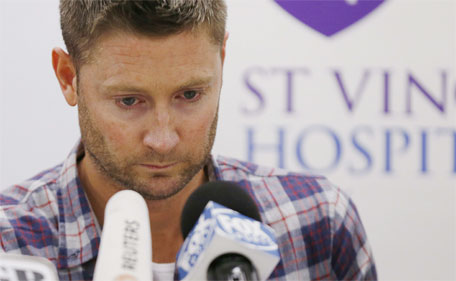 Australian cricket captain Michael Clarke pauses before delivering a statement, on behalf of the family of deceased teammate Phillip Hughes, at St Vincent's Hospital in Sydney, November 27, 2014. (Reuters)