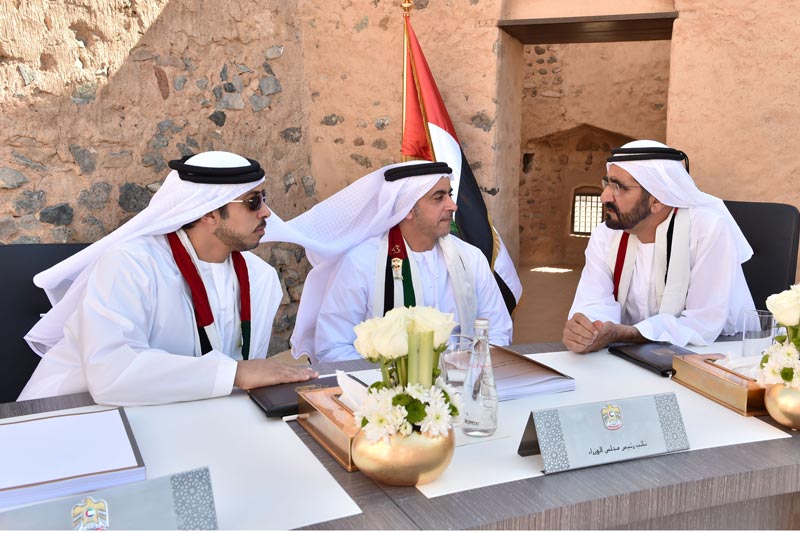 His Highness Sheikh Mohammed bin Rashid Al Maktoum, Vice-President and Prime Minister of the UAE and Ruler of Dubai, at a special Cabinet meeting at Al Fujairah historic fort on Sunday. (Wam)