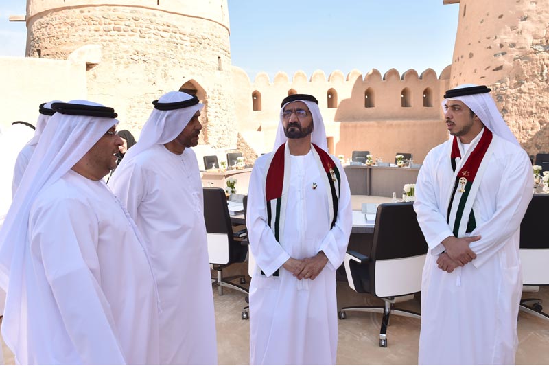 His Highness Sheikh Mohammed bin Rashid Al Maktoum, Vice-President and Prime Minister of the UAE and Ruler of Dubai, at a special Cabinet meeting at Al Fujairah historic fort on Sunday. (Wam)