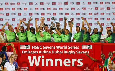 South Africa after their triumph in the Emirates Airline Dubai Rugby Sevens at The Sevens on Saturday Decembere 6, 2014. (Supplied)