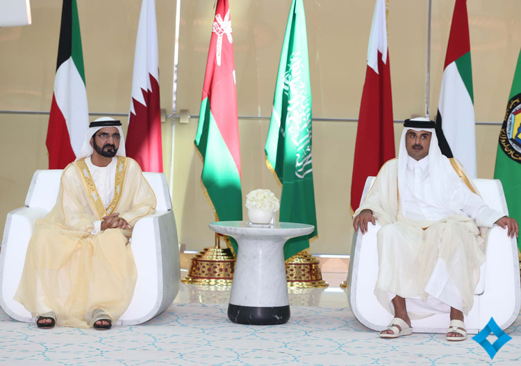 Mohammed bin Rashid with the Amir of Qatar in Doha on Tuesday. (pictures courtesy DGMO)