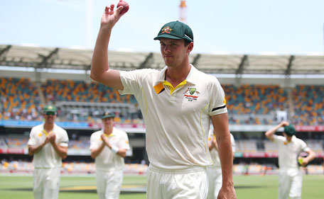 Josh Hazlewood of Australia leaves the field after taking five wickets during day two of the 2nd Test match between Australia and India at The Gabba on December 18, 2014 in Brisbane, Australia. (Getty)