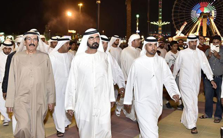 His Highness Sheikh Mohammed bin Rashid Al Maktoum, Vice-President and Prime Minister of the UAE and Ruler of Dubai touring Global Village. (Wam)