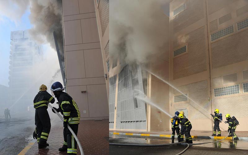 Firefighters battling the blaze in Abu Dhabi on Tuesday. (Supplied)